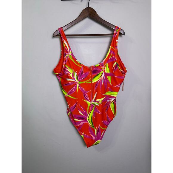 Old Navy Other - NWT Old Navy 2X One Piece Swimsuit Tropical Floral Zip Front Red Pink Green